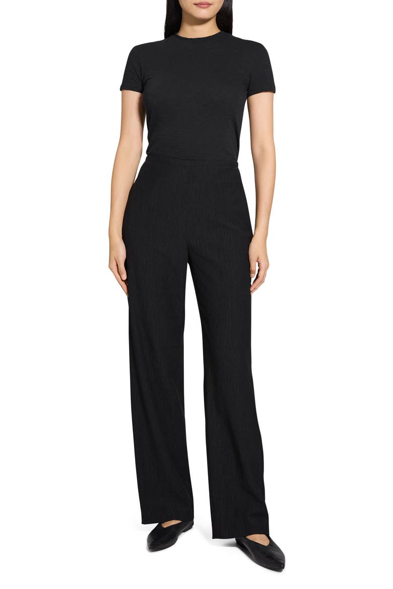 Crinkle Pull-On Wide Leg Pants, Alternate, color, BLACK