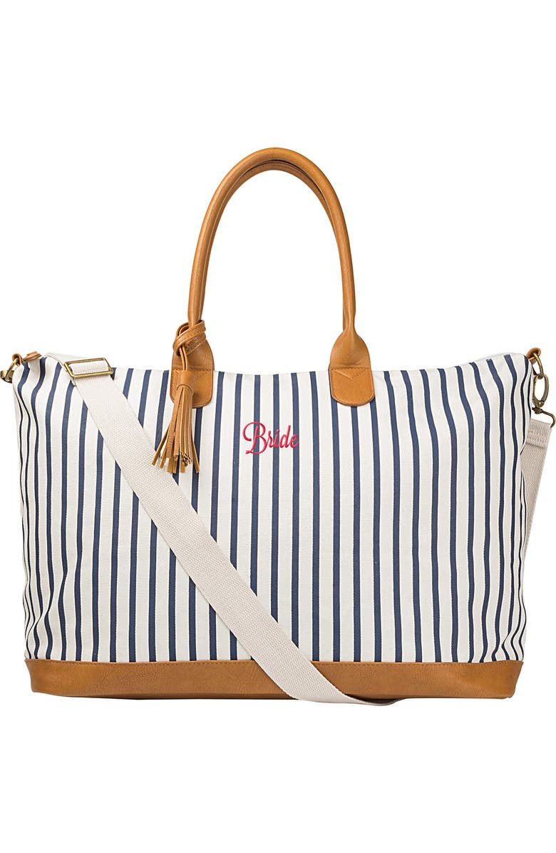 Cathy's Concepts Bride Striped Weekend Tote, Main, color,