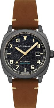 SPINNAKER Hull California Automatic Leather Strap Watch, 42mm
