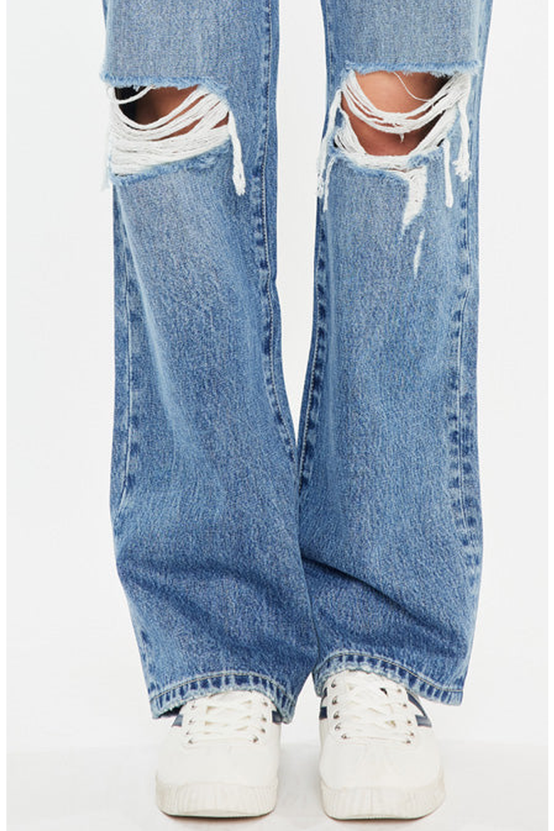 Debra Essentials High Rise 90's Criss Cross Straight Jeans, Alternate, color, Medium Wash