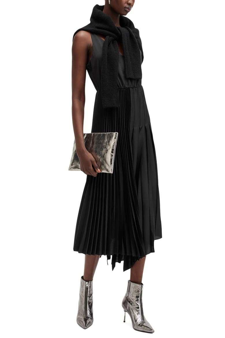 Jax Wool Blend Sweater & Pleated Sleeveless Dress, Alternate, color, BLACK