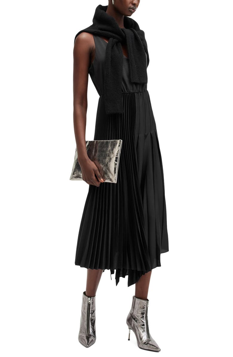 AllSaints Jax Wool Blend Sweater & Pleated Sleeveless Dress, Alternate, color,