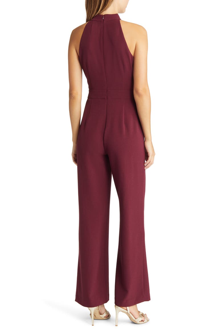 Bow Neck Stretch Crepe Jumpsuit, Alternate, color, MERLOT
