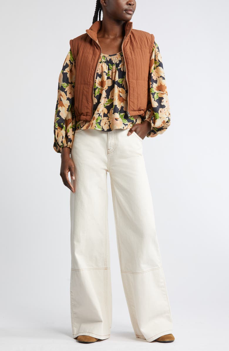 THE GREAT. The Magpie Floral Print Silk Crop Top, Main, color, 