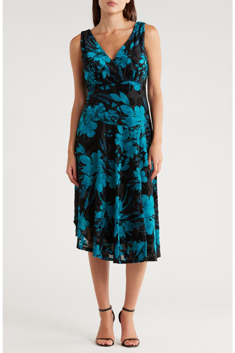 Velvet Burnout Midi Dress, Main, color, TEAL