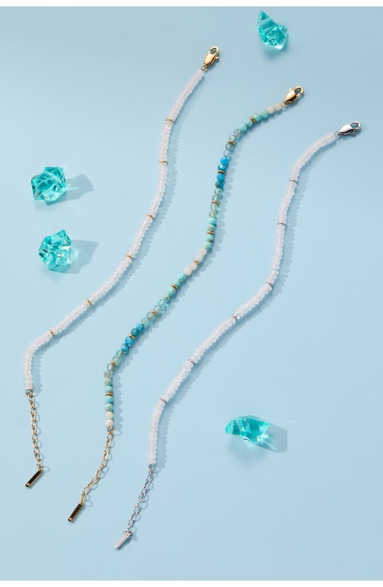 Alex and Ani Clear Quartz Semi-Precious Beaded Anklet, Alternate, color, White/ Silver