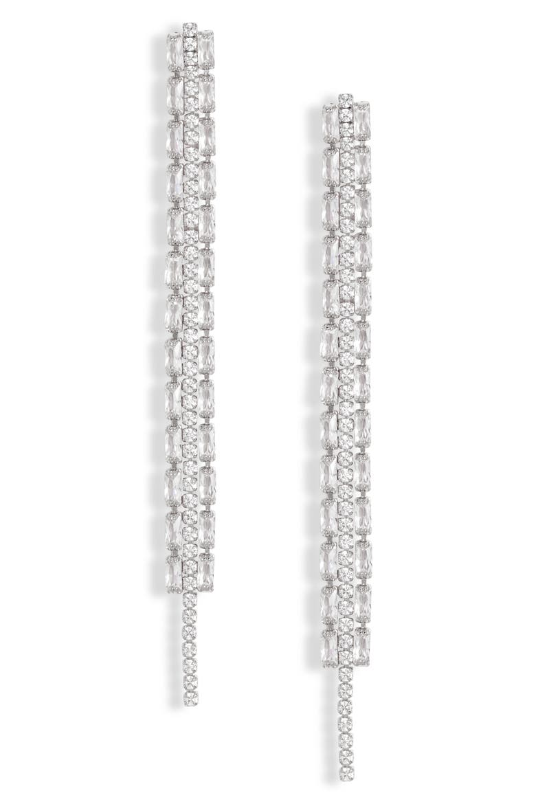 Cubic Zirconia Linear Drop Earrings, Main, color, CLEAR- SILVER