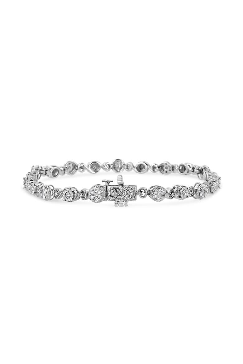 Silver 1.0 Cttw Diamond Swirl Beaded Link Bracelet, Alternate, color, White