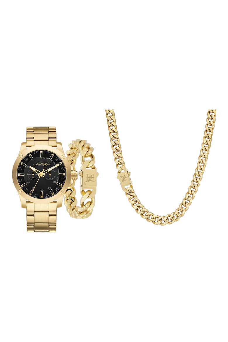 Ed Hardy 3-Piece Jewelry & Watch Set, Main, color, SHINY GOLD