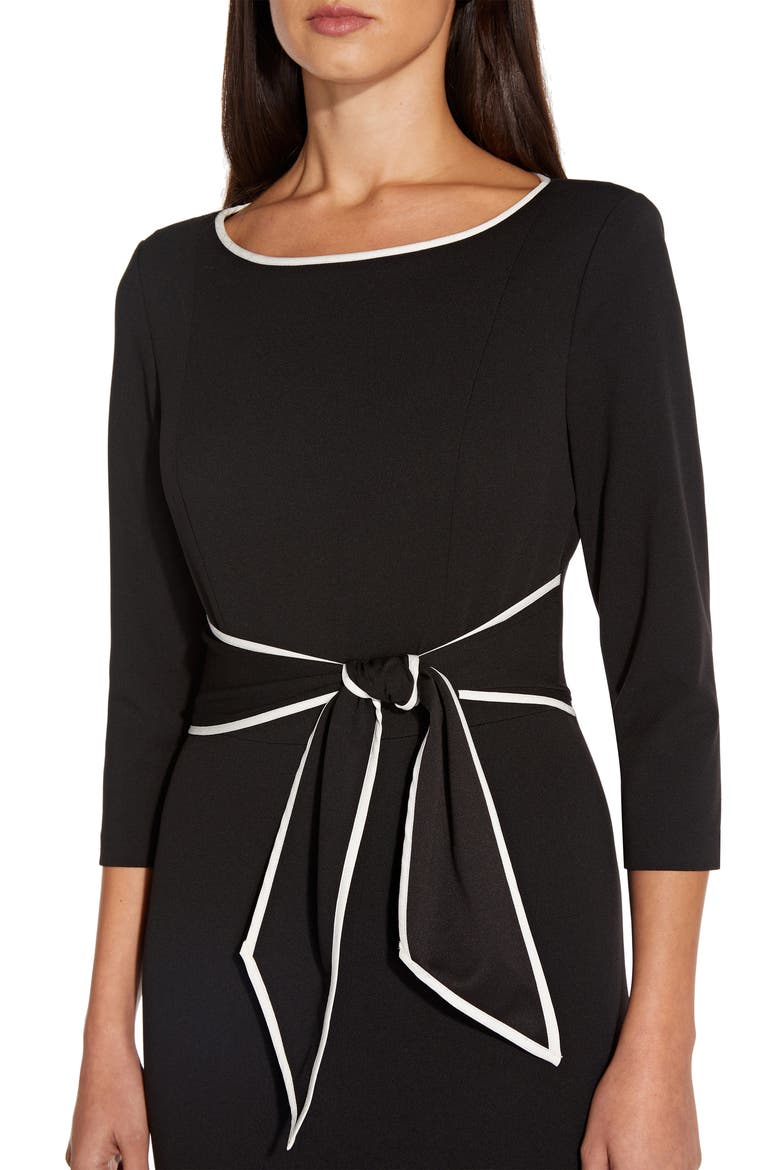 Tipped Three-Quarter Sleeve Crepe Dress, Alternate, color, BLACK/IVORY