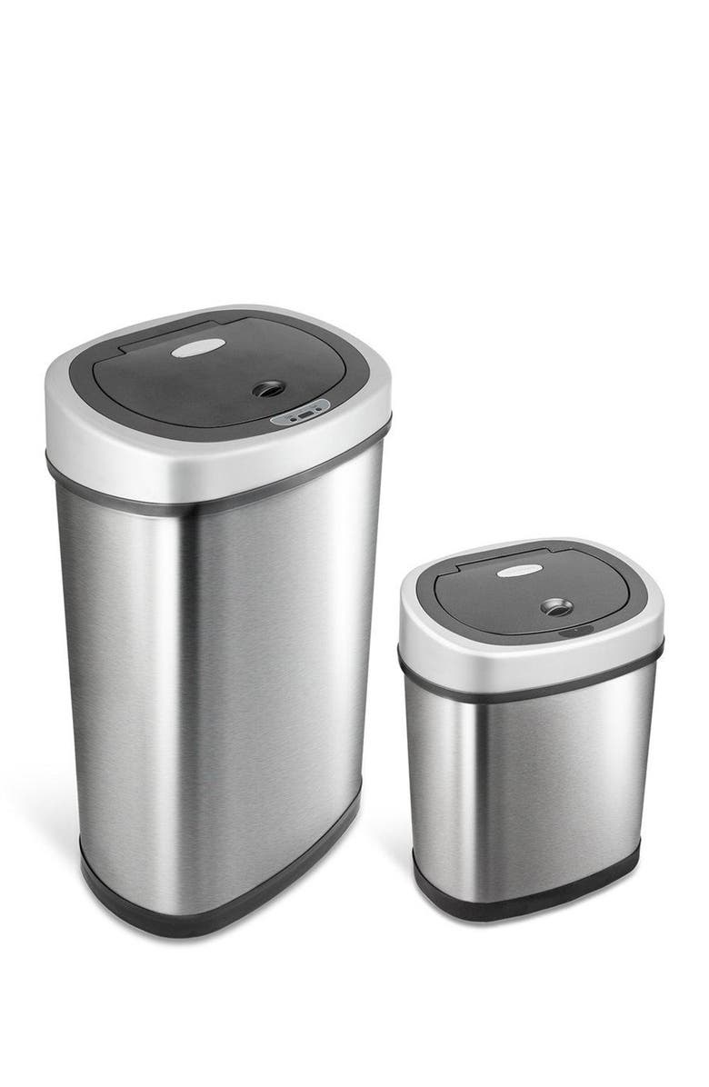 NINESTARS 50L & 8L Silver Motion Sensor Trash Can 2-Piece Set - 13.2 Gallons/2.1 Gallons, Alternate, color, Silver Black