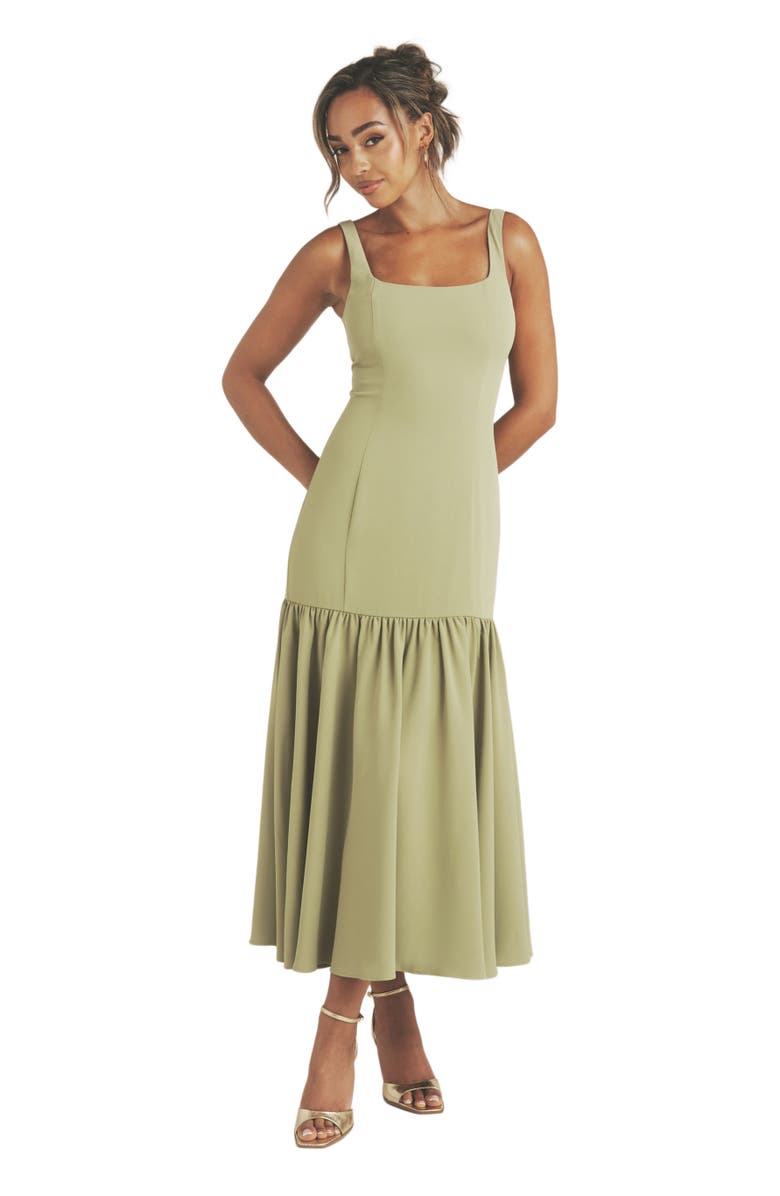 Six Stories Square Neck Drop Hem Midi Dress, Main, color, 