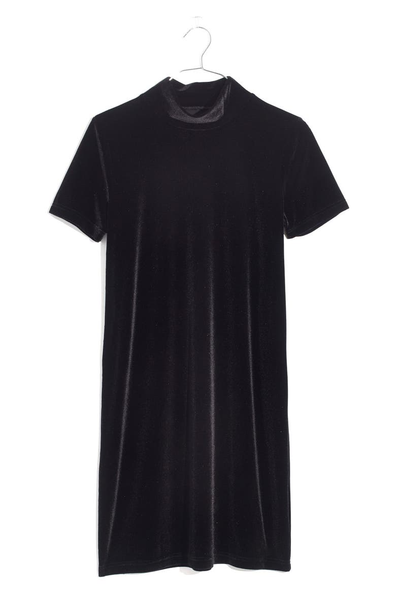 Velvet Mockneck Shift Dress, Alternate, color, TRUE BLACK
