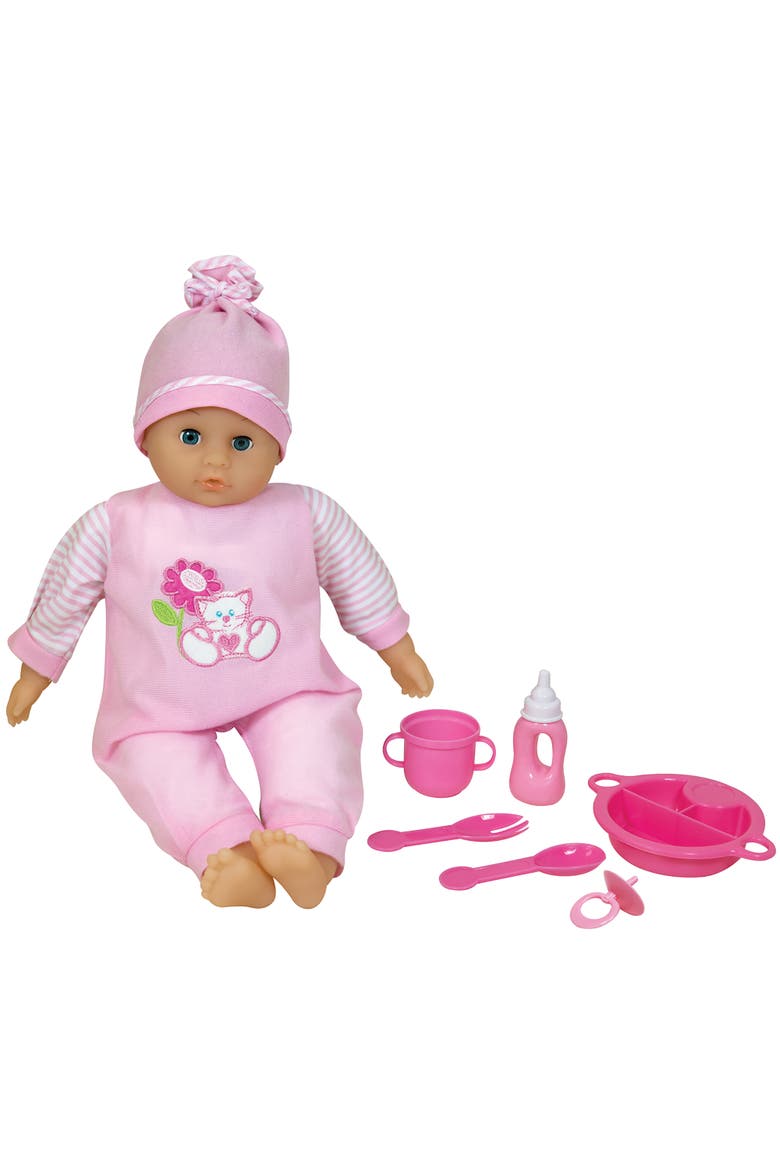 16 Inch Talking Baby Doll, Soft Pink & Cat, Matching Hat, Accessories, Main, color, Multicolored