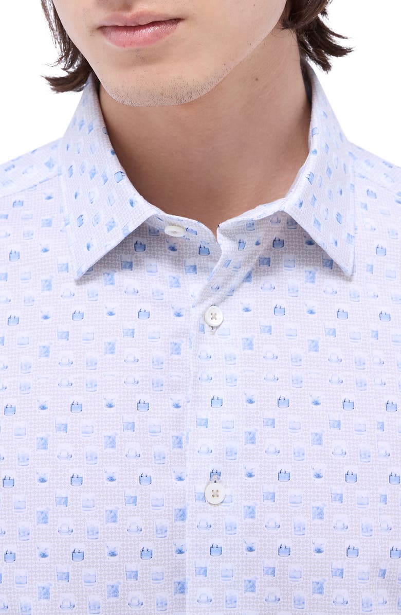 Bugatchi Miles OoohCotton<sup>®</sup> Whiskey Print Short Sleeve Button-Up Shirt, Alternate, color, Sand