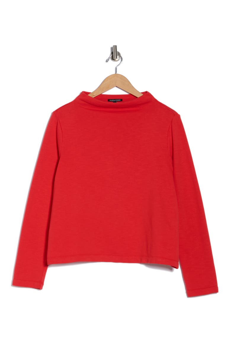 Funnel Neck Organic Cotton Top, Alternate, color, CHERRY