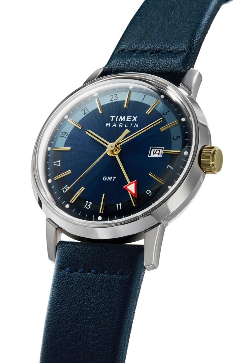Marlin® GMT Bracelet Watch, 40mm, Alternate, color, BLUE