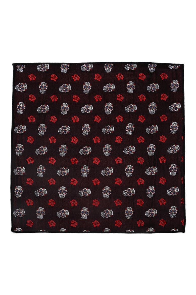 Sugar Skull Silk Pocket Square, Alternate, color, BLACK
