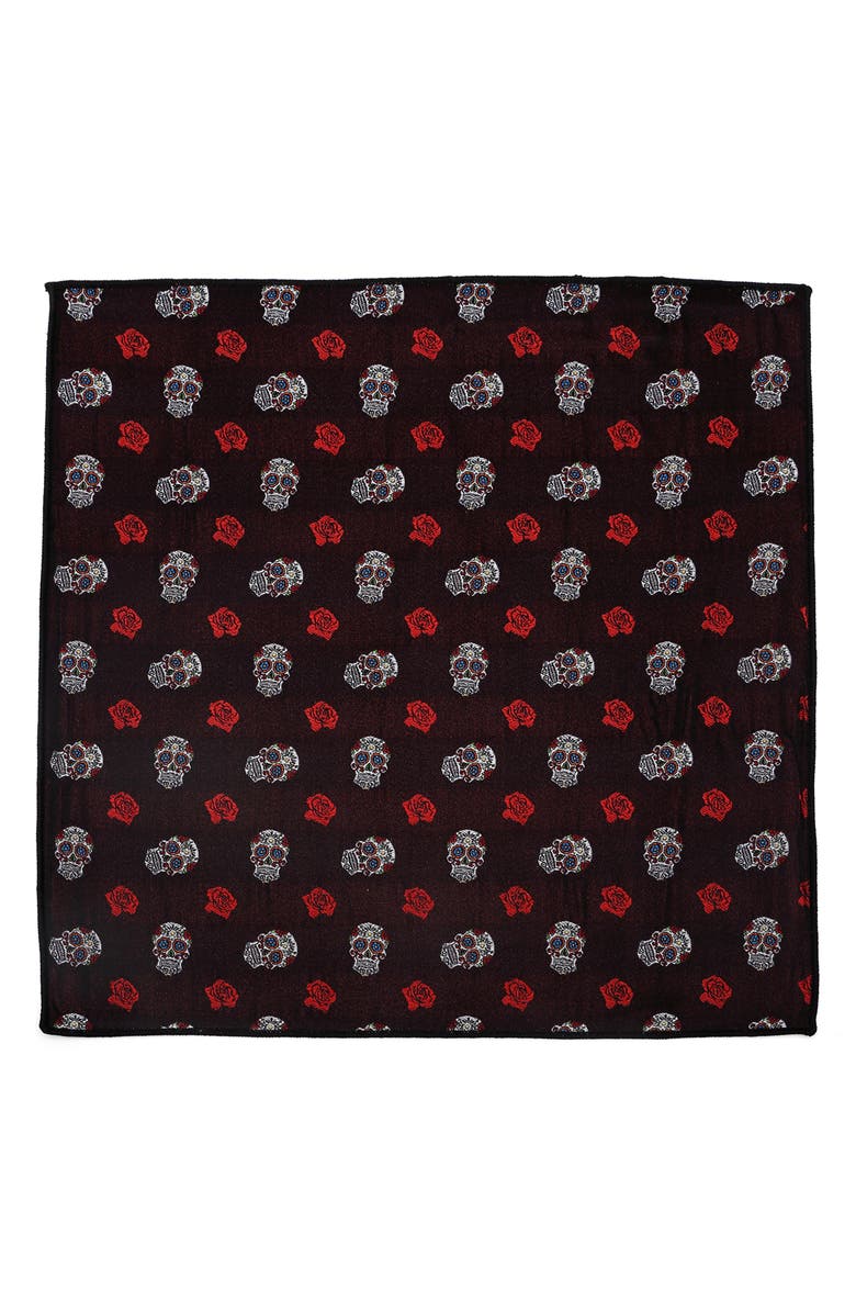 Cufflinks, Inc. Sugar Skull Silk Pocket Square, Alternate, color, Black