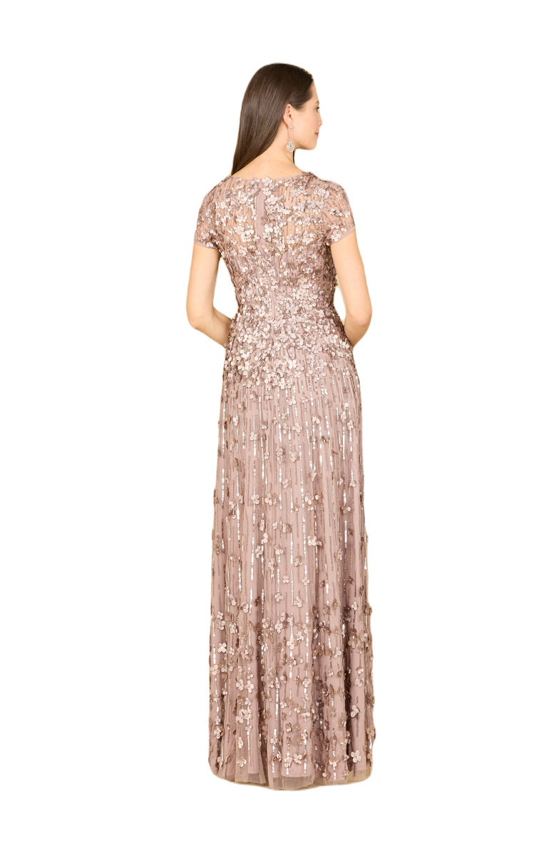 LARA New York 3D Floral Embellished Cap Sleeve Gown, Alternate, color, Darktaupe