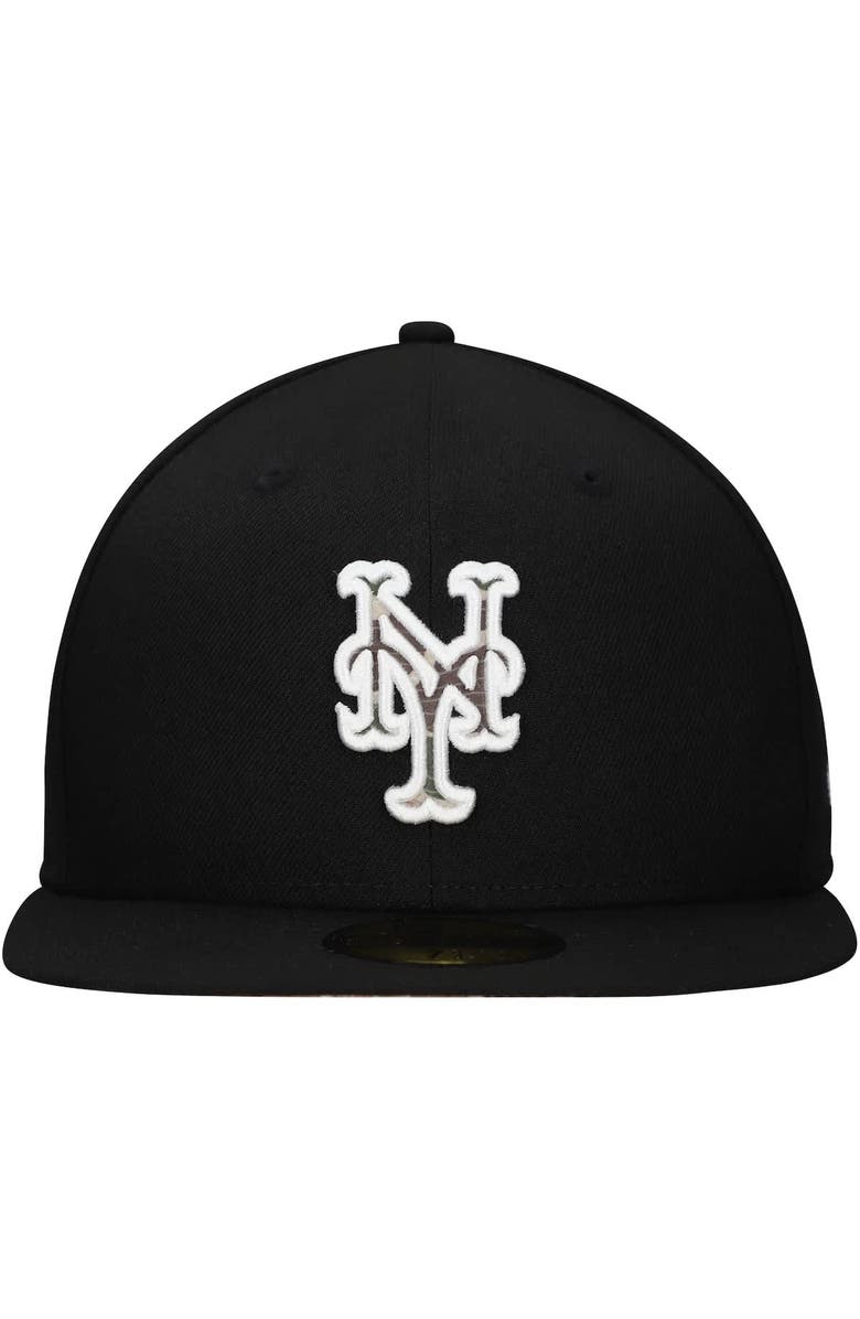 New Era Men's New Era Black New York Mets Troop Chant Camo Undervisor 59FIFTY Fitted Hat, Alternate, color,