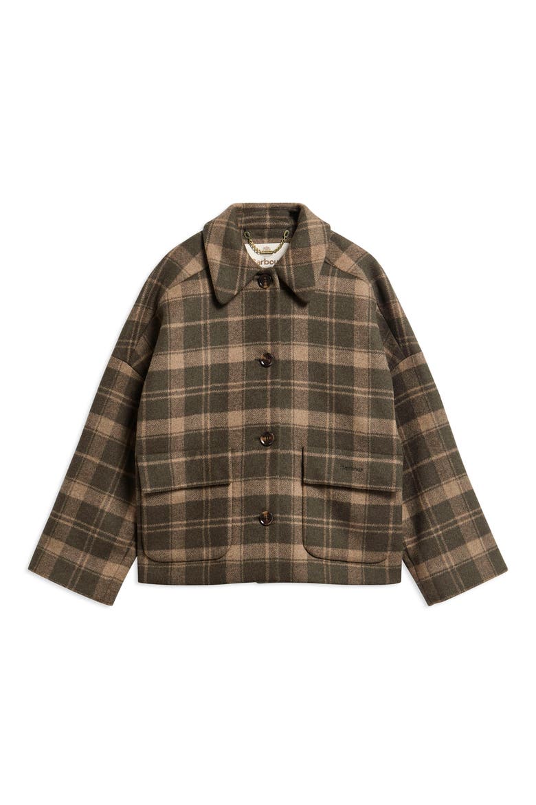Myla Checked Wool Blend Coat, Alternate, color, OLIVE/ BISCUIT CHECK