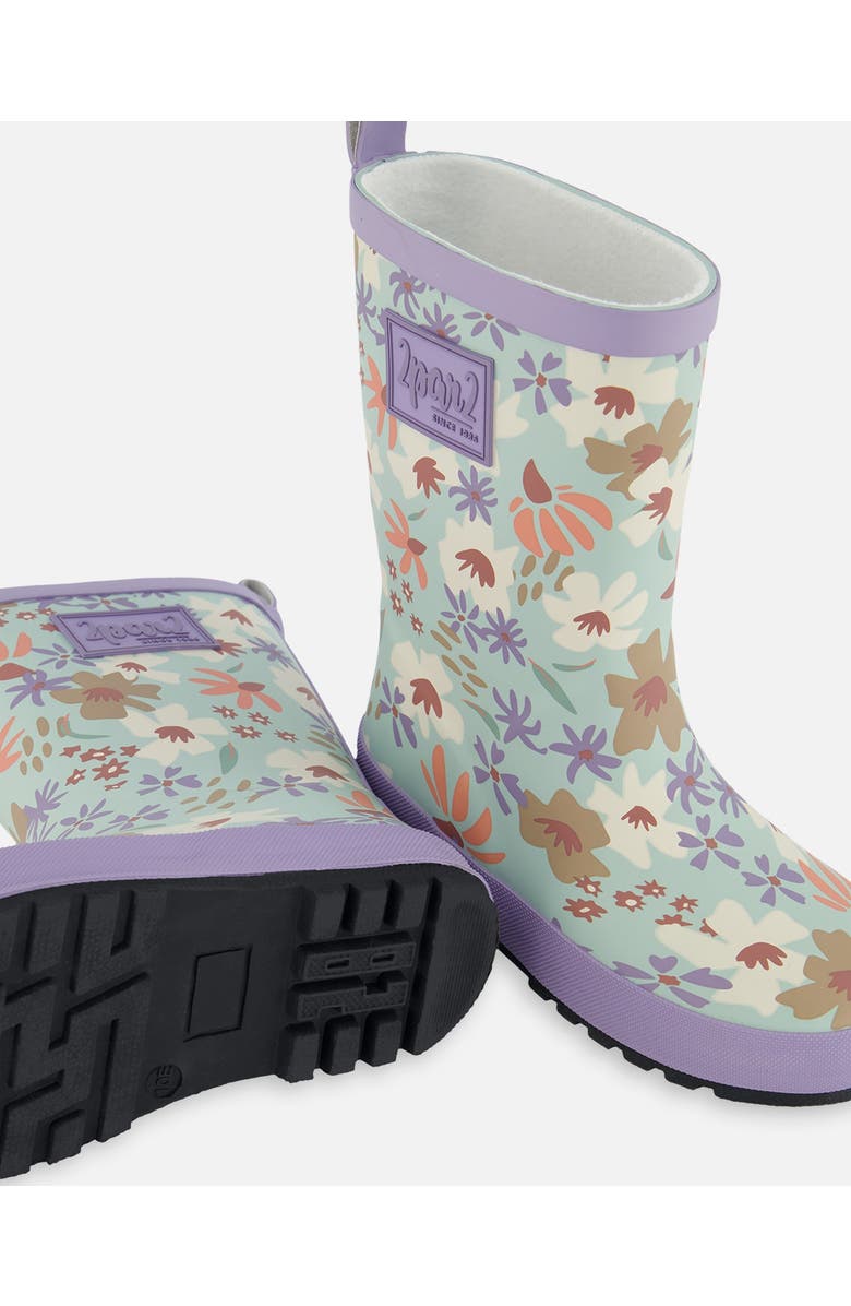 Deux par Deux Girl's Printed Rain Boots Small White Flowers On Turquoise And Lilac, Alternate, color,