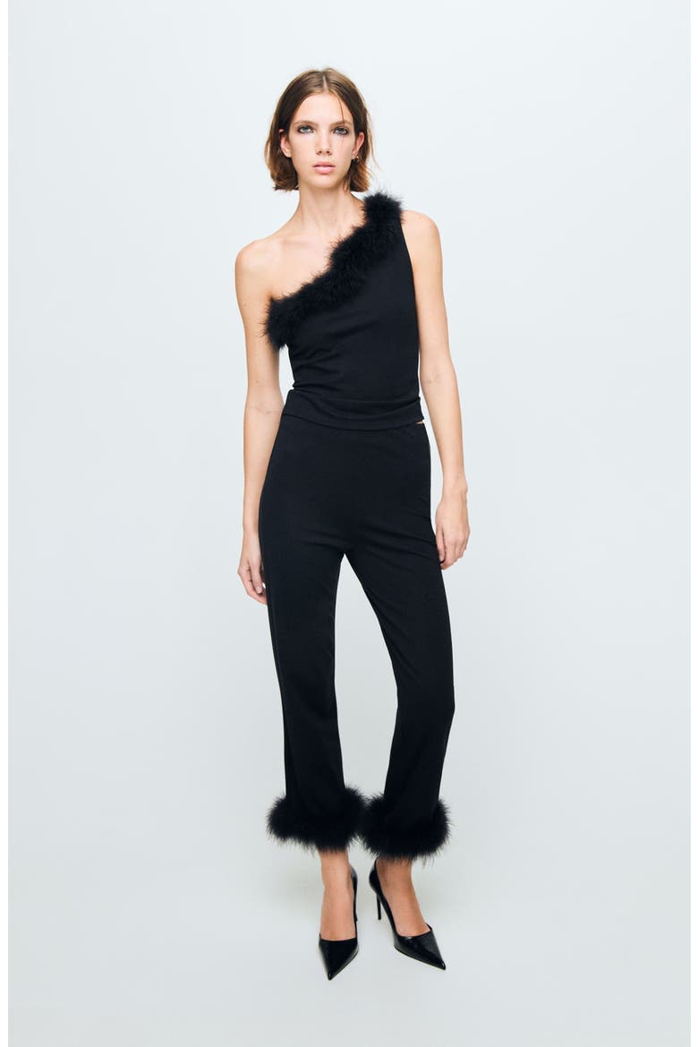 Feather Hem Capri Pants, Alternate, color, BLACK