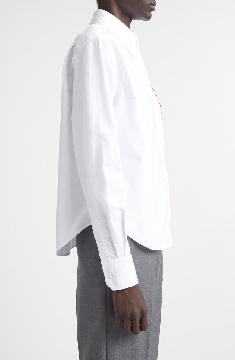 Thom Browne Embroidered Cotton Poplin Button-Down Shirt, Alternate, color, White
