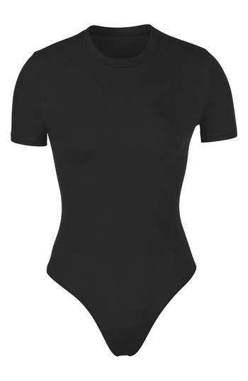 Skims Stretch Cotton Jersey T-shirt Bodysuit In Black