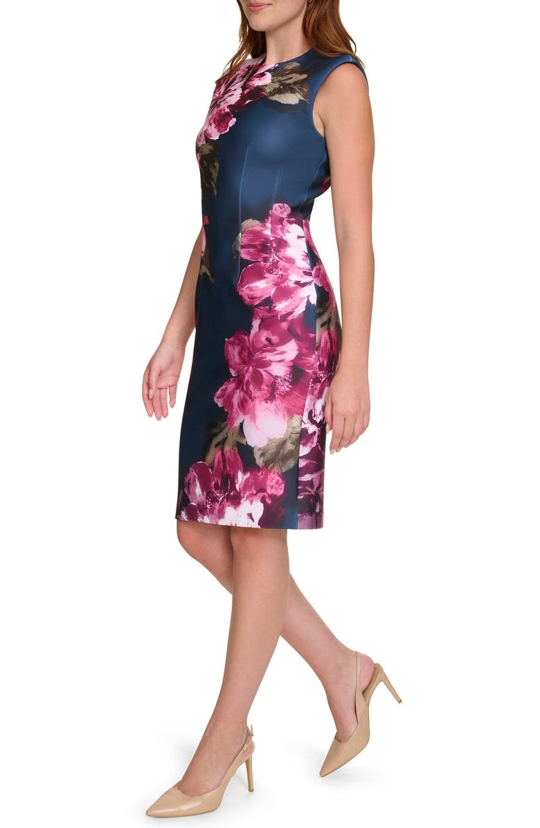 Calvin Klein Floral Sleeveless Scuba Knit Sheath Dress, Alternate, color, 