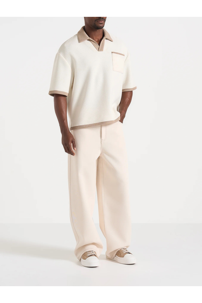 Brice Boxy Crochet Detail Polo Shirt, Alternate, color, Cream