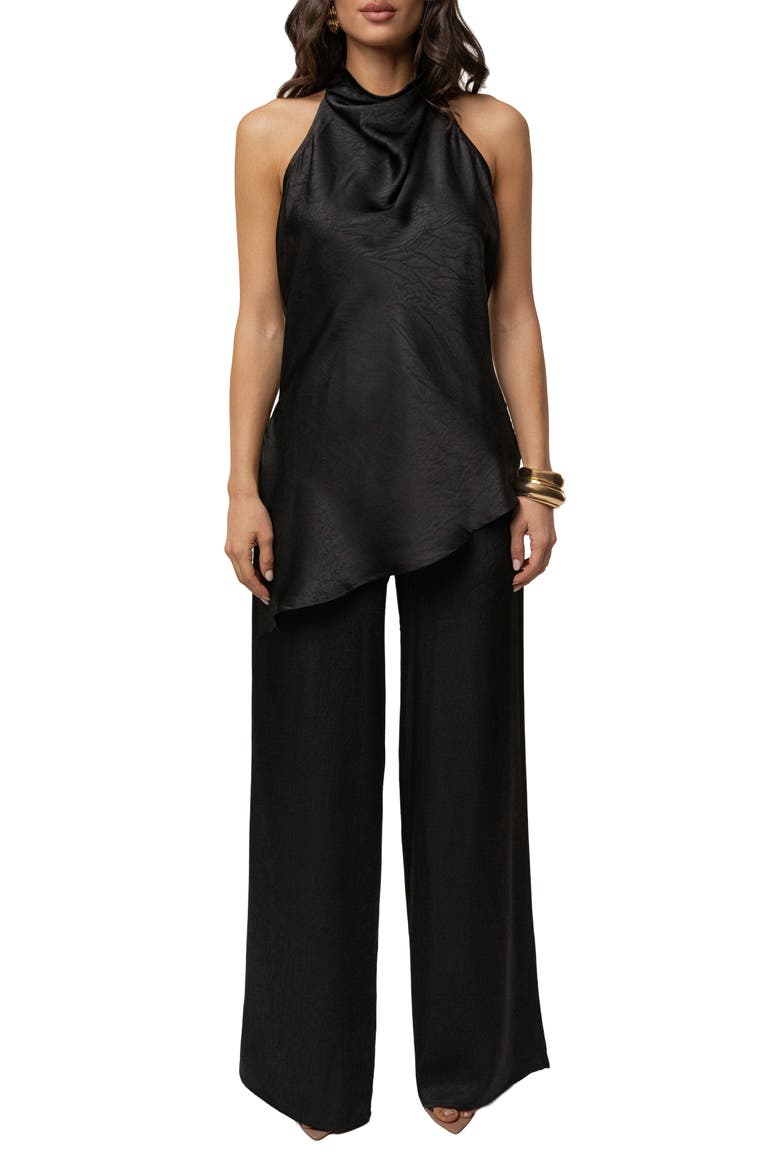 Draped Satin Pant Set, Main, color, Black