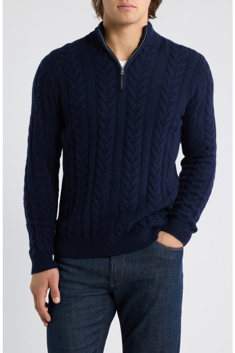 Crown Crafted Cable Quarter Zip Sweater, Main, color, NAVY