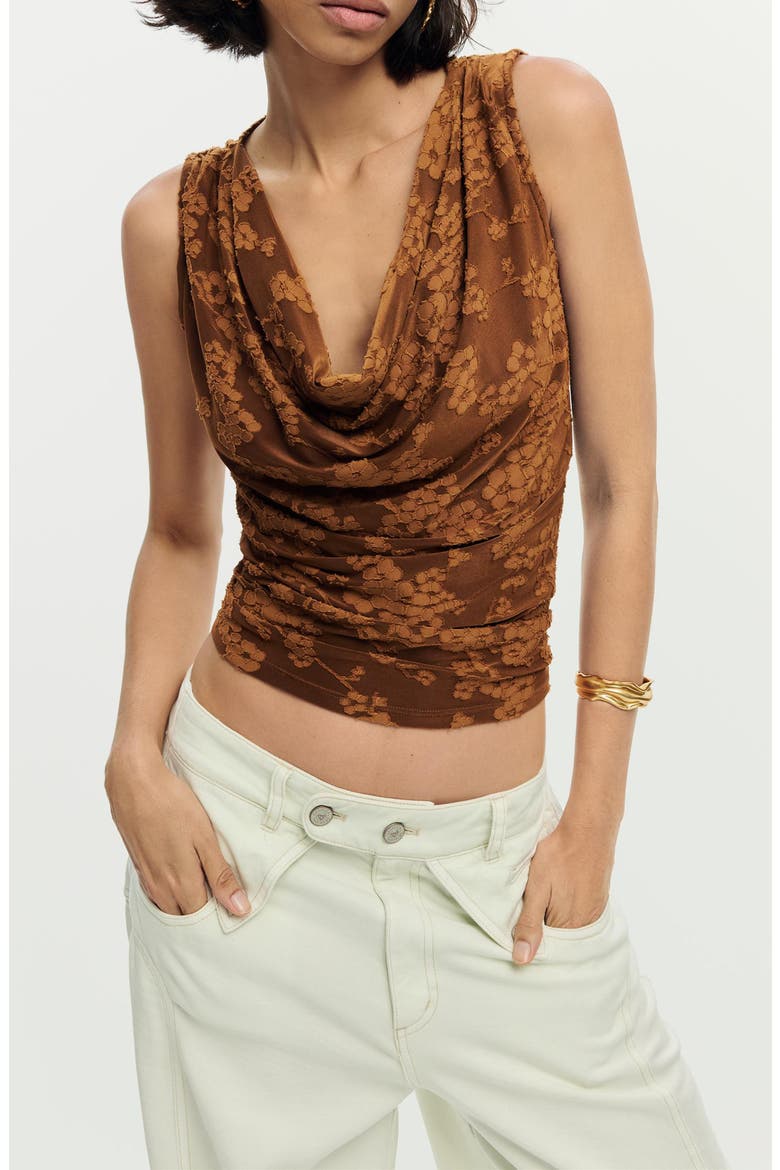 Cowl Neck Sleeveless Top, Main, color, BROWN