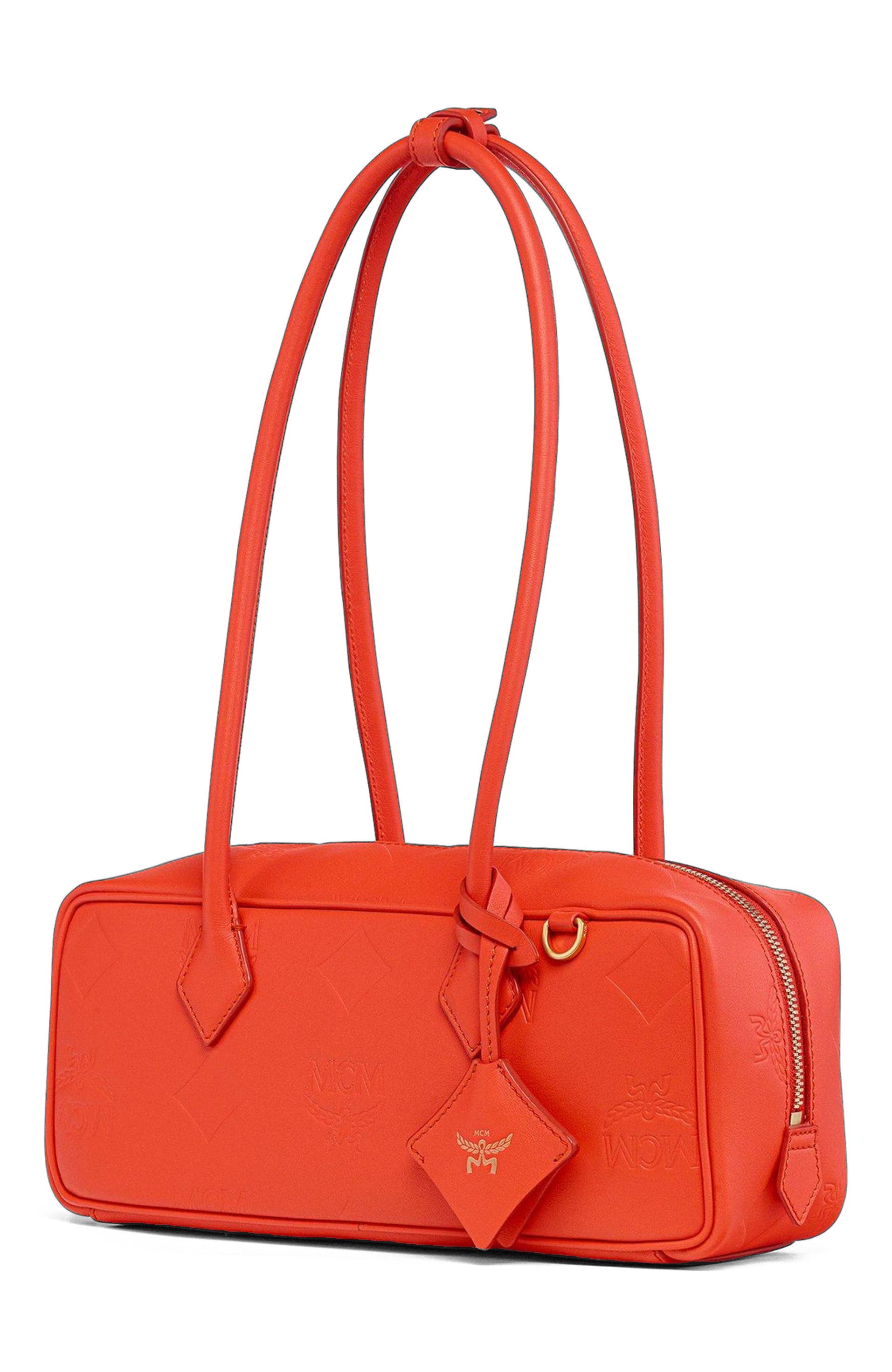 MCM Aren Shoulder Bag in Maxi Monogram Leather, Alternate, color, Orange