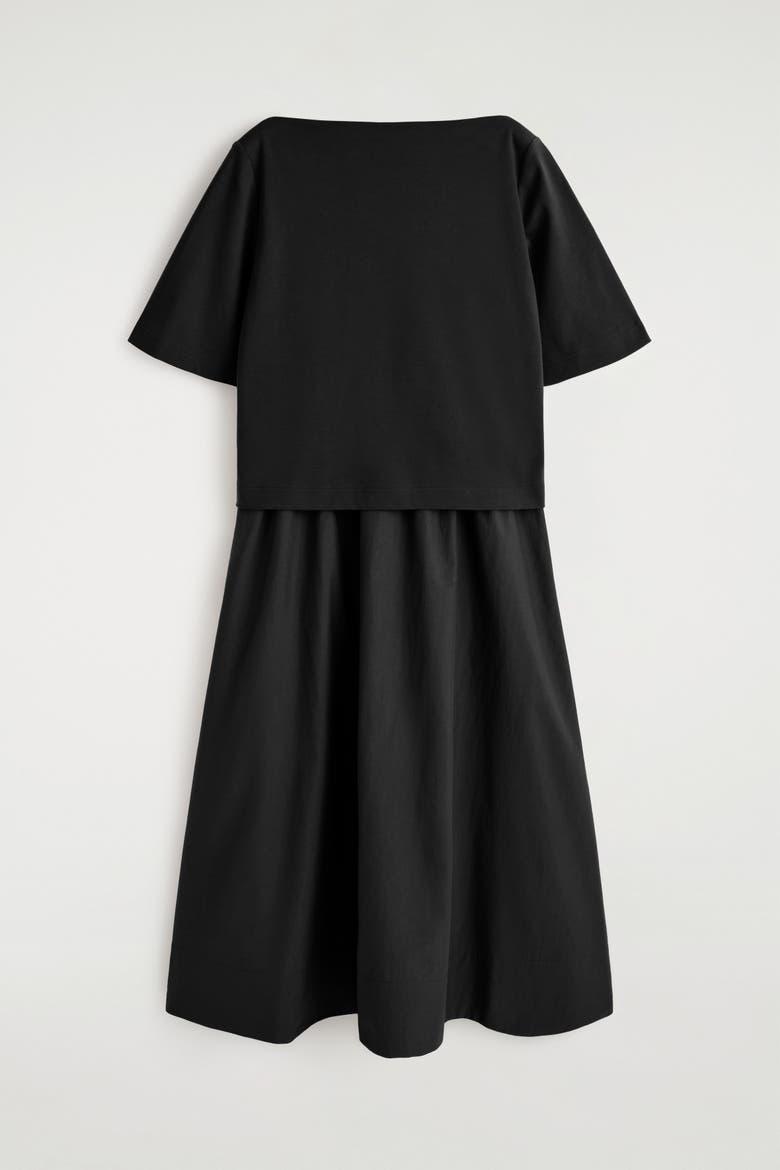 Contrast-Panel Boat-Neck Midi Dress, Alternate, color, BLACK