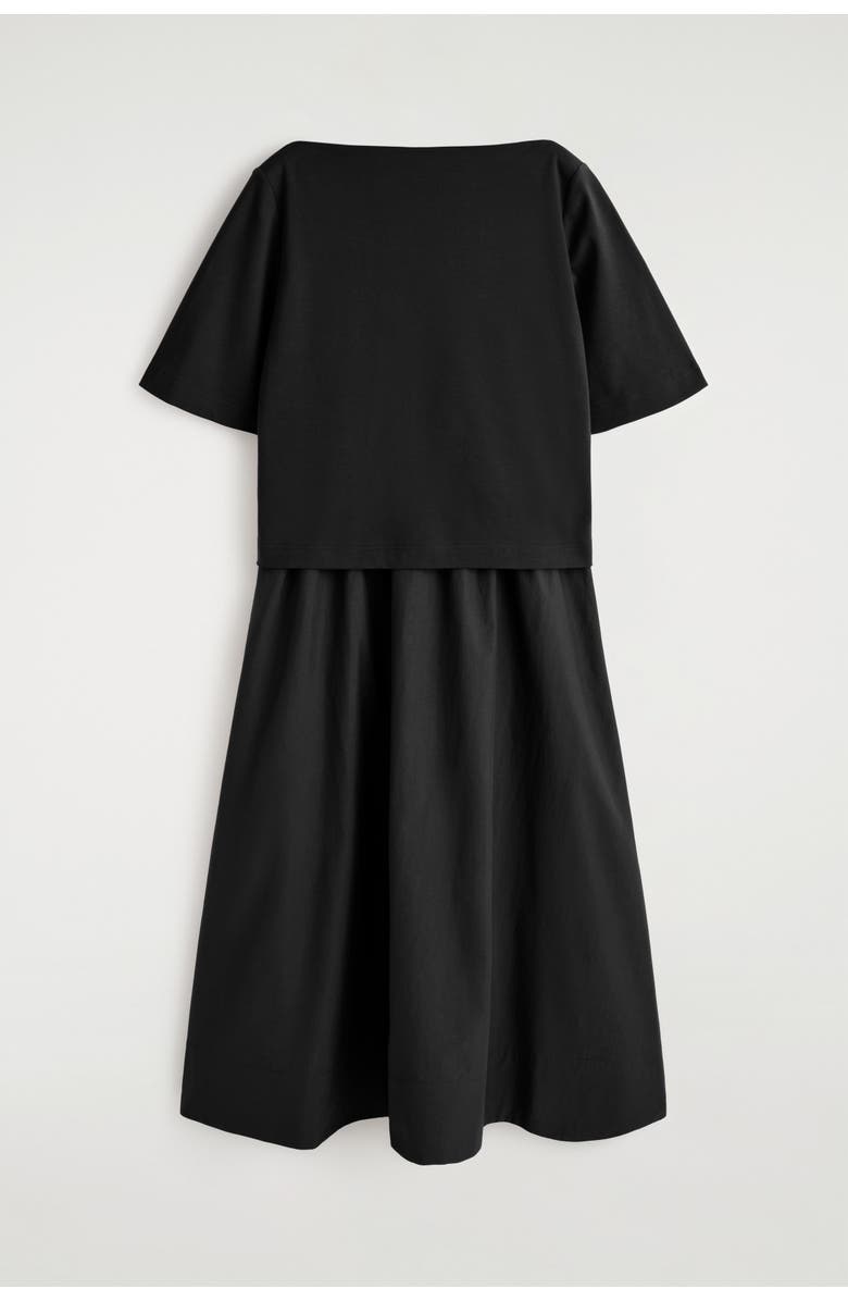 COS Contrast-Panel Boat-Neck Midi Dress, Alternate, color, Black