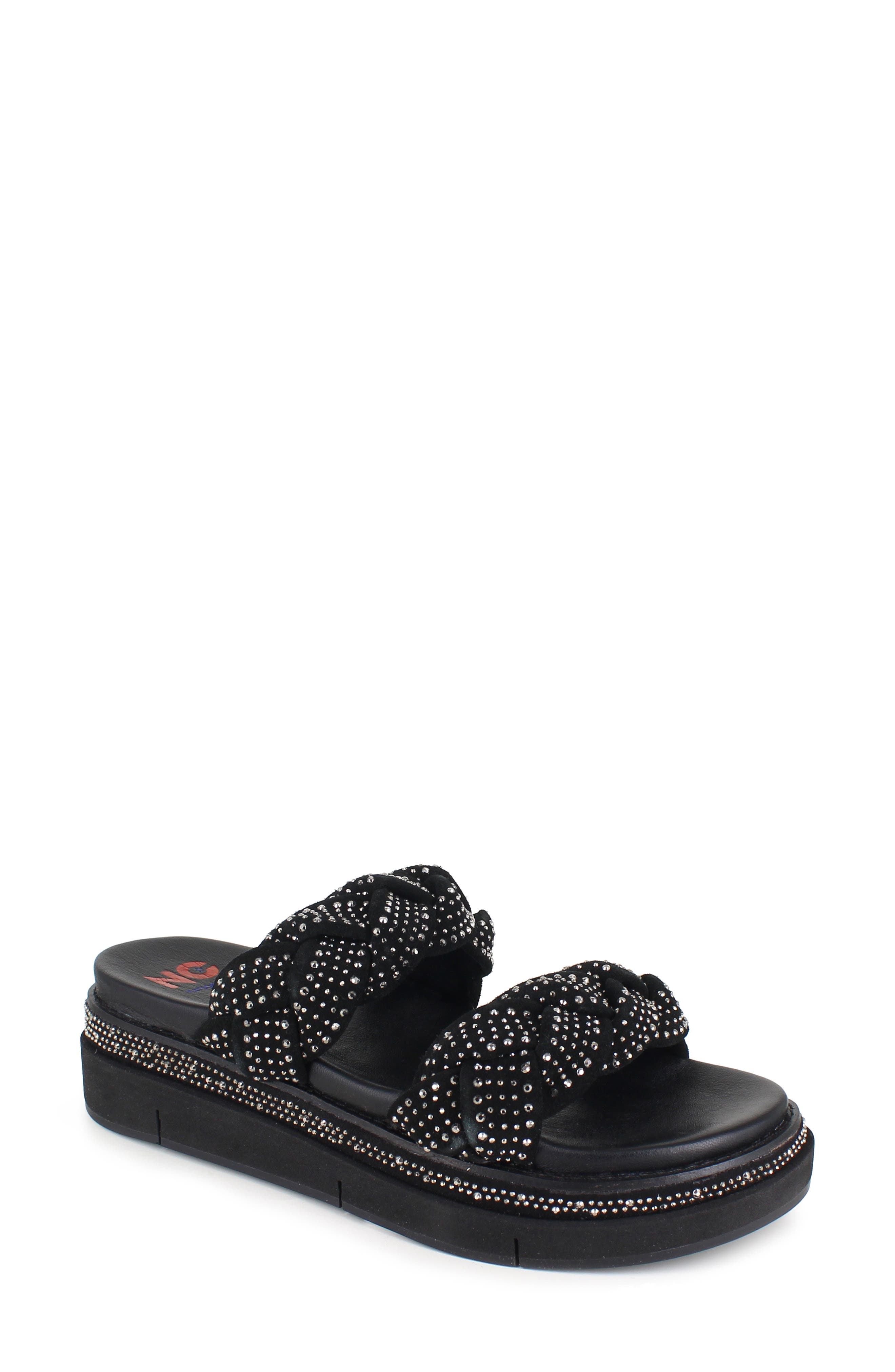 National Comfort Karena Braided Platform Slide Sandal, Main, color, Black Suede