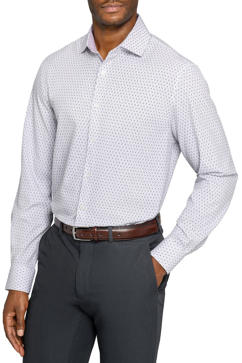 Slim Fit Duo Geo Print Performance Dress Shirt, Alternate, color, WHITE/ BLACK/ RED