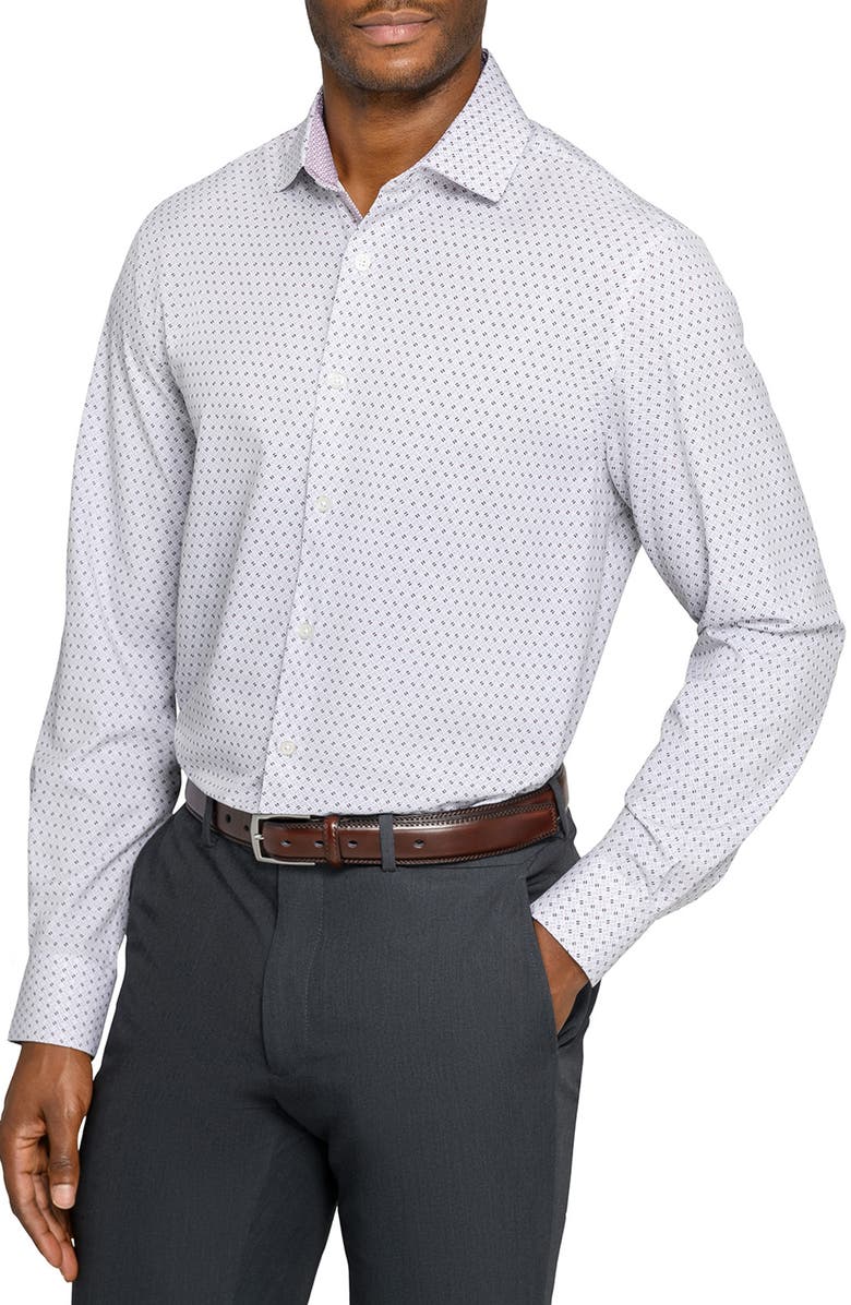 W.R.K Slim Fit Duo Geo Print Performance Dress Shirt, Alternate, color, White/ Black/ Red