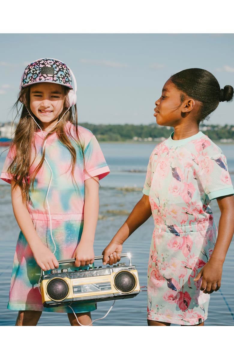 Deux par Deux Mesh Short Sleeves Elastic Waist Flamingo Beach Dress, Alternate, color, Blue Flamingo Print