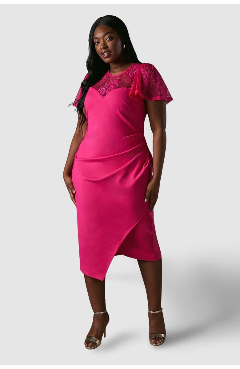 Coast Plus Lace Panel Midi Dress, Main, color, Pink