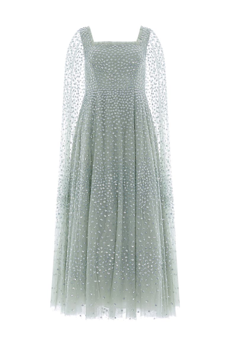 Scatter Dot One-Shoulder Ankle Gown, Alternate, color, Laurel