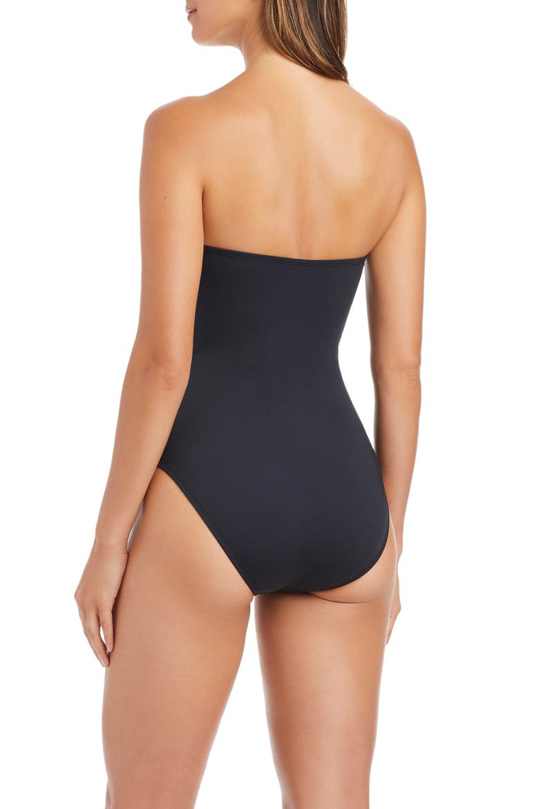Mesh Inset Bandeau One-Piece Swimsuit, Alternate, color, BLACK