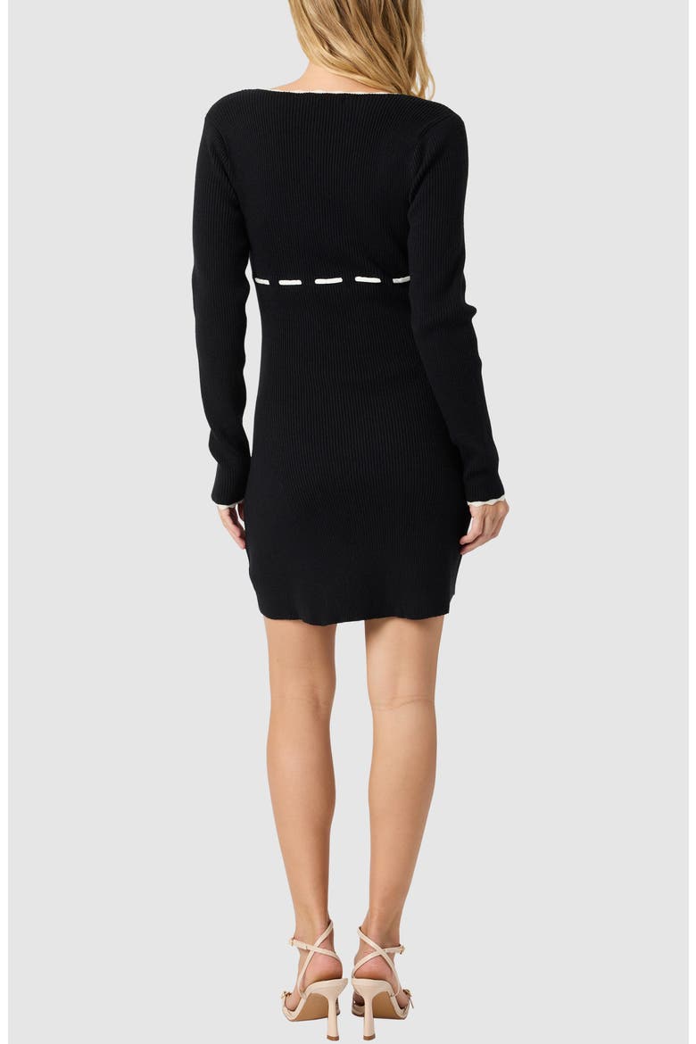 Long Sleeve Knit Minidress, Alternate, color, BLACK IVORY