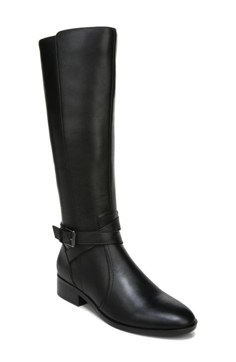 CHARLES DAVID BLACK BUCKLE KNEE HEEL BOOTS store SZ 7.5