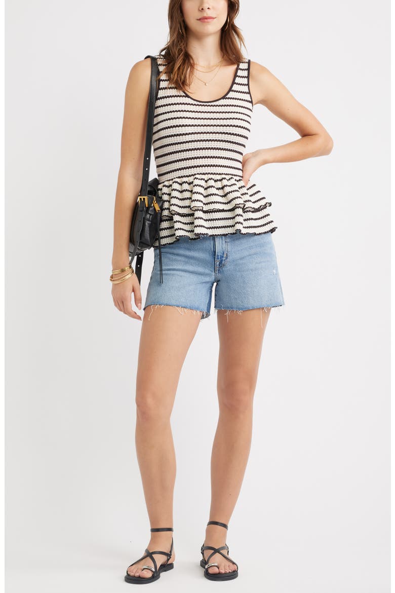 Stripe Crochet Tiered Peplum Tank, Alternate, color, IVORY- BROWN STRIPE