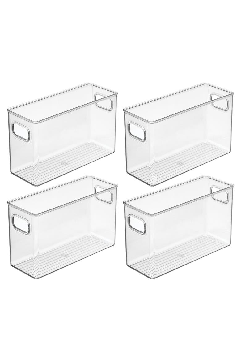 Set of 4 Pantry Storage Bins with Handles - Clear, Main, color, Clear
