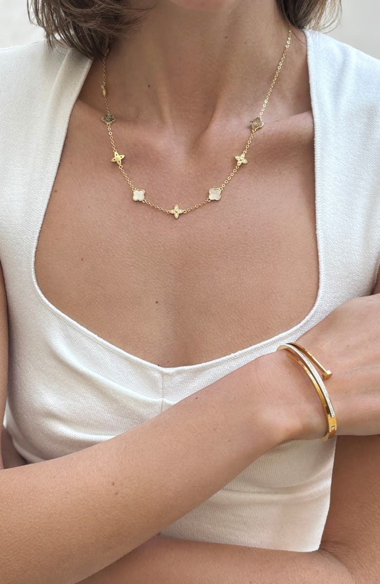 Adornia Mixed Mother-of-Pearl & Cubic Zirconia Clover Station Necklace, Alternate, color, White